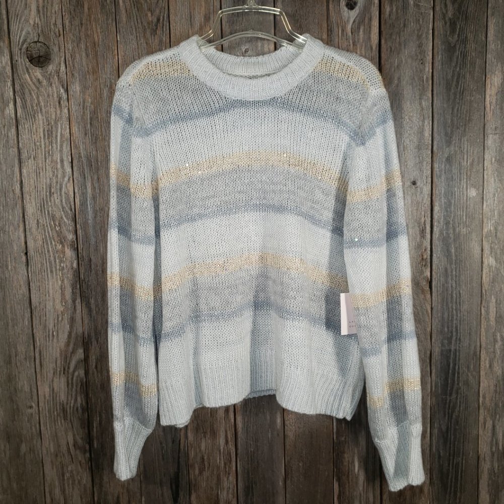NEW LC Lauren Conrad XL White Ivory Gray Shimmer Metallic Sweater‎